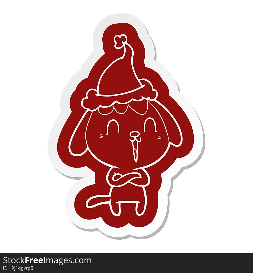 cute quirky cartoon  sticker of a dog wearing santa hat