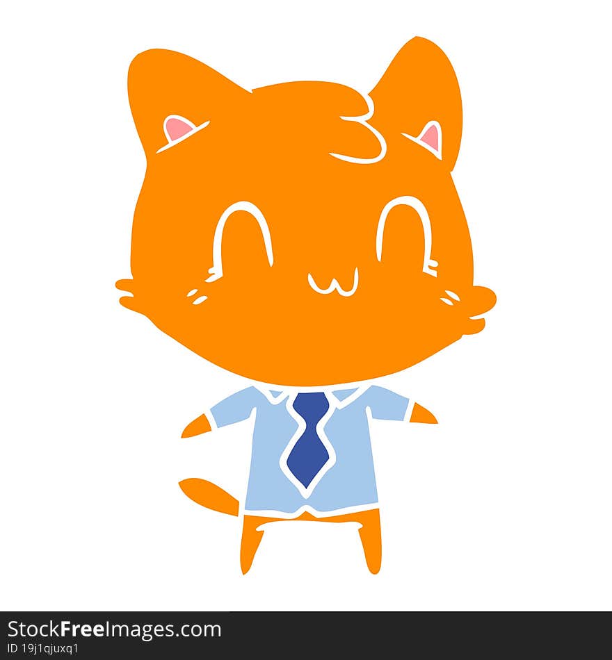 flat color style cartoon happy cat