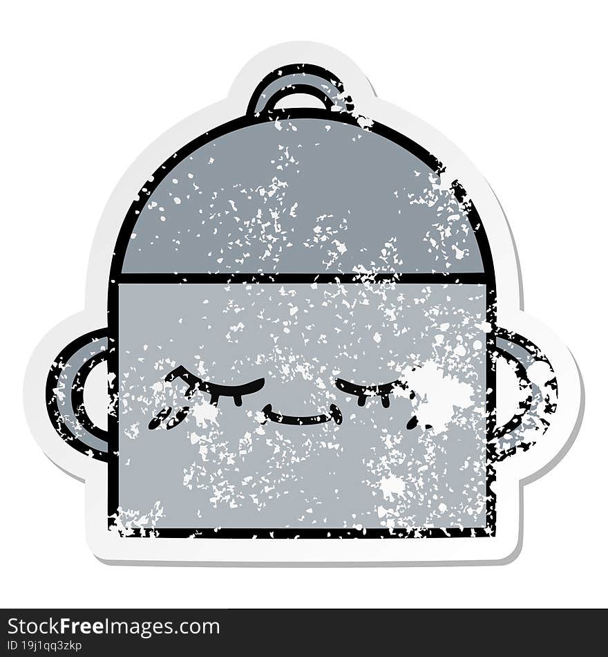 distressed sticker of a cute cartoon cooking pot