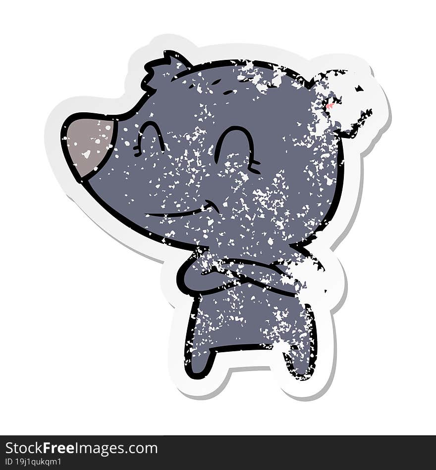 distressed sticker of a smiling bear cartoon