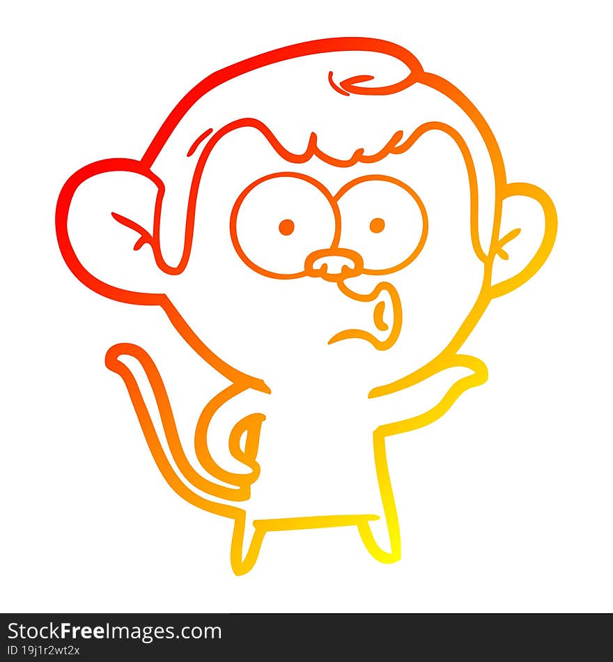 Warm Gradient Line Drawing Cartoon Hooting Monkey