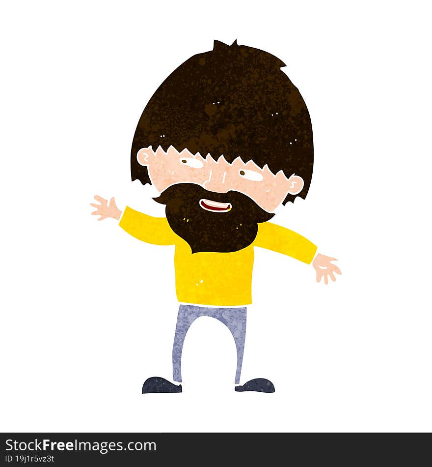 cartoon happy bearded man waving