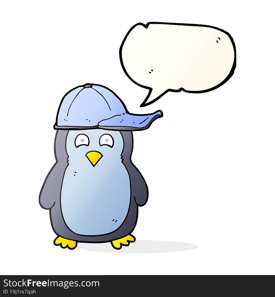 speech bubble cartoon penguin wearing hat