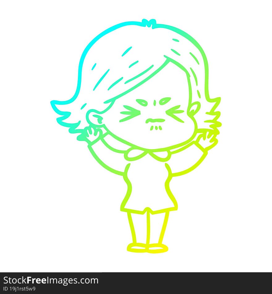 cold gradient line drawing cartoon angry woman