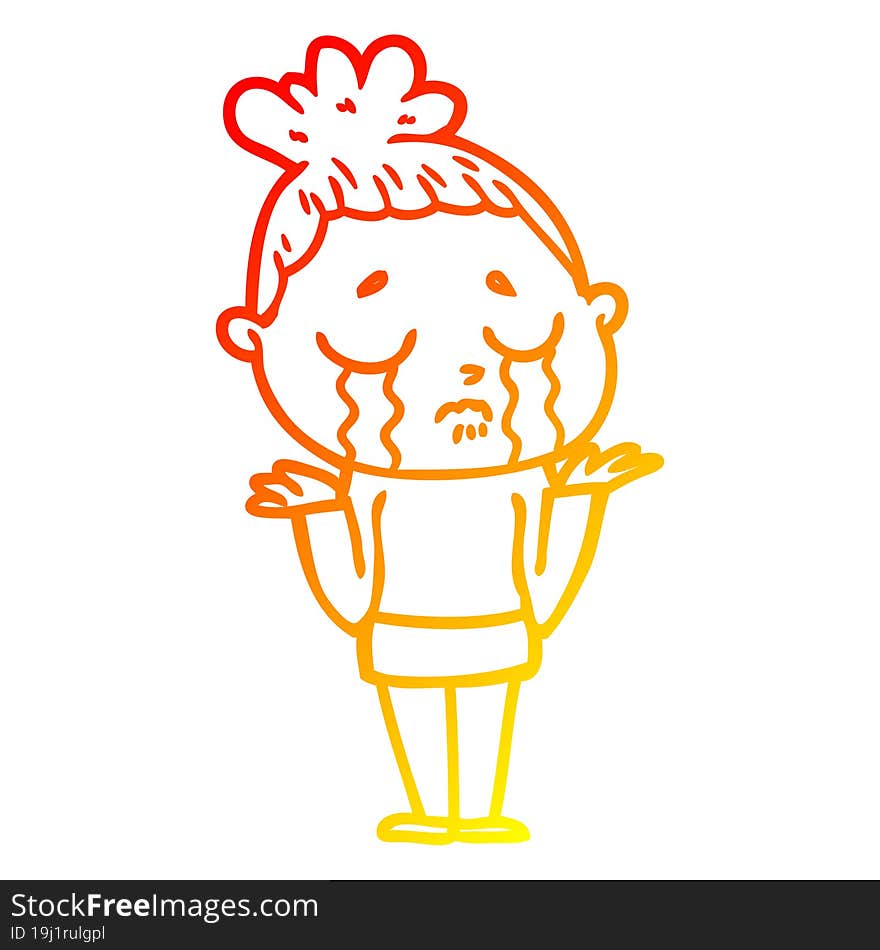 Warm Gradient Line Drawing Cartoon Crying Woman Shrugging