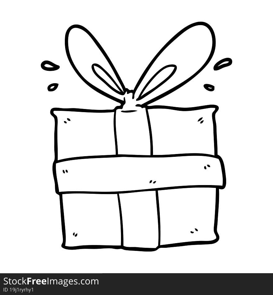 line drawing of a wrapped gift. line drawing of a wrapped gift