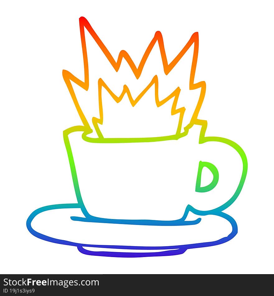 rainbow gradient line drawing cartoon cup of coffee