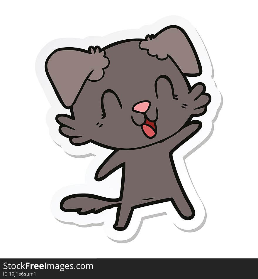 sticker of a laughing cartoon dog