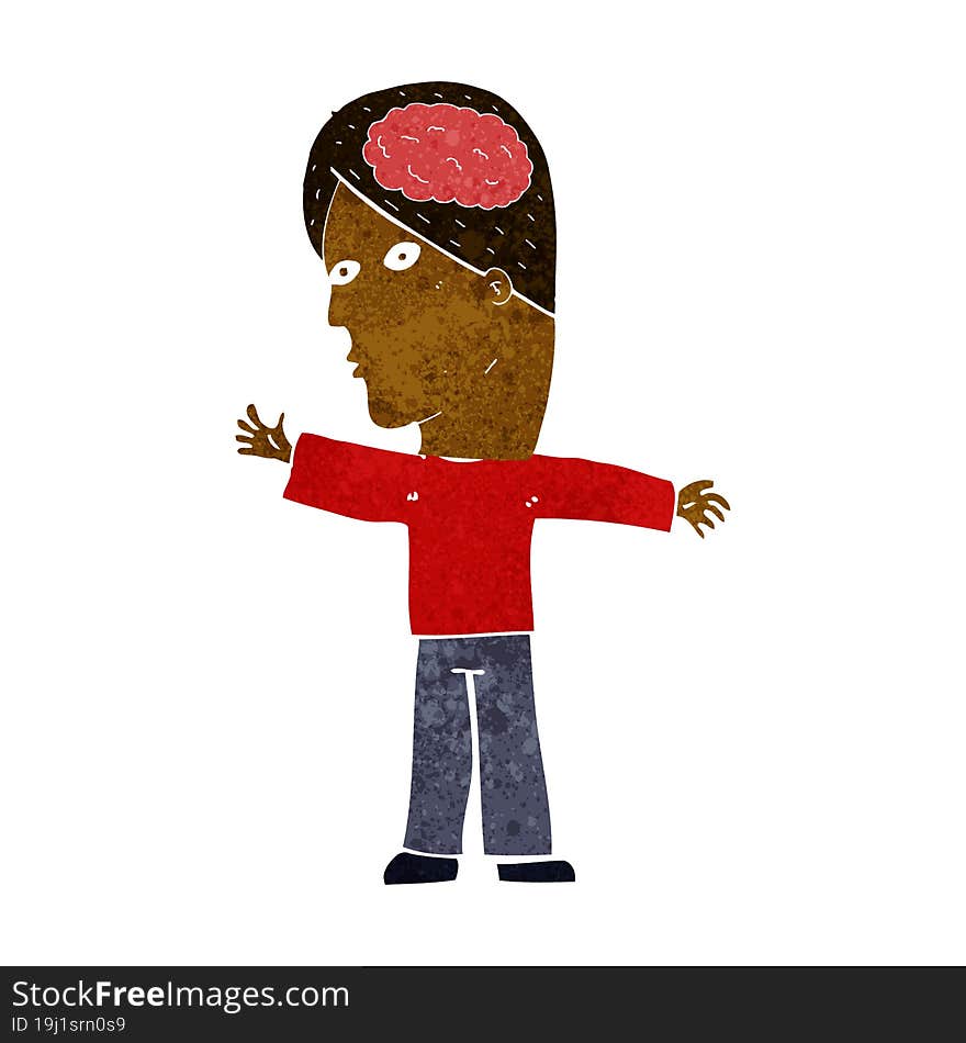 cartoon man with brain