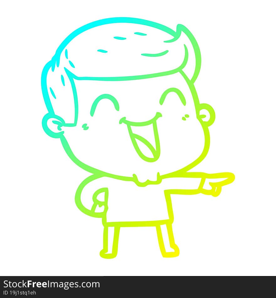 cold gradient line drawing of a cartoon man laughing