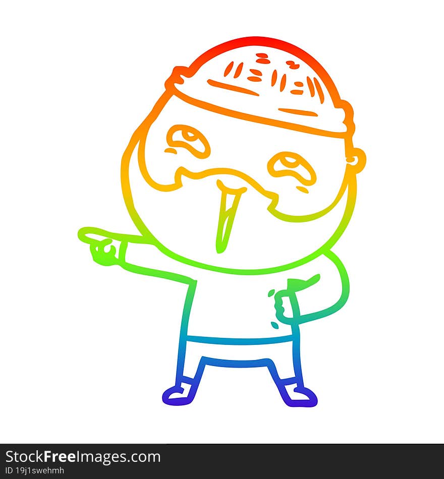 rainbow gradient line drawing cartoon happy bearded man