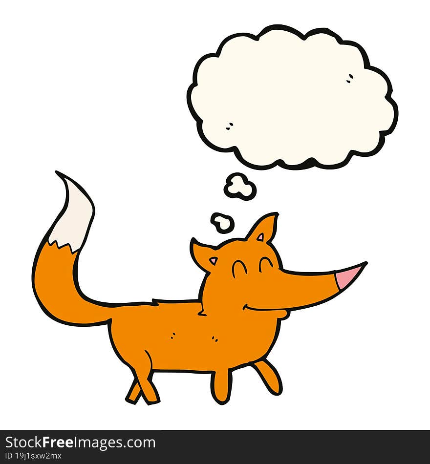 cartoon little fox with thought bubble