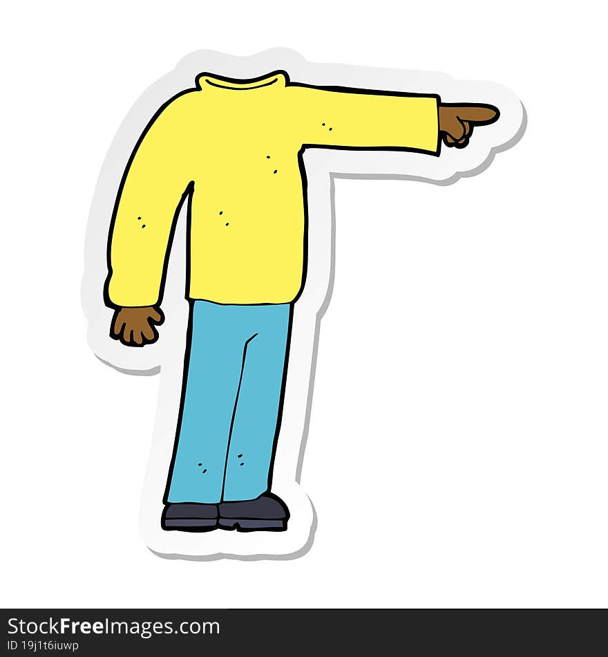 sticker of a cartoon headless man pointing