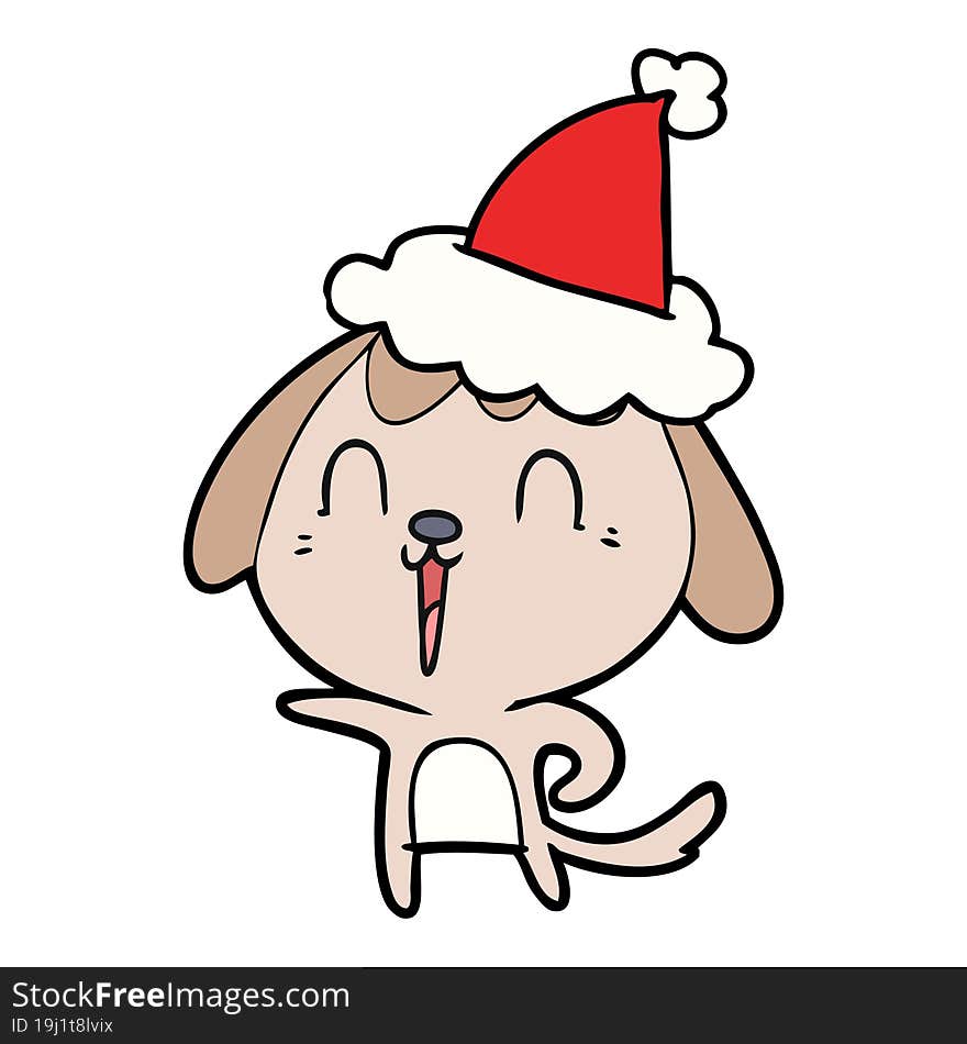 cute hand drawn line drawing of a dog wearing santa hat. cute hand drawn line drawing of a dog wearing santa hat