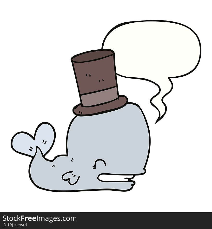 cartoon whale wearing top hat and speech bubble