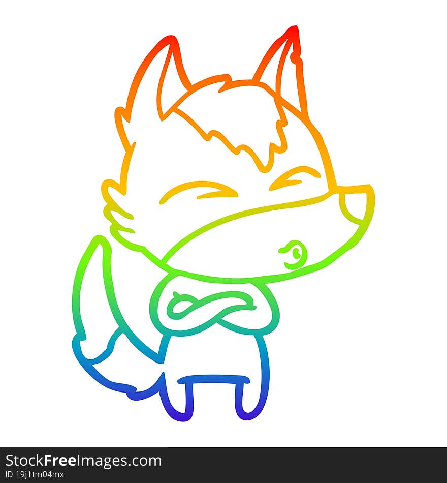 rainbow gradient line drawing cartoon wolf whistling