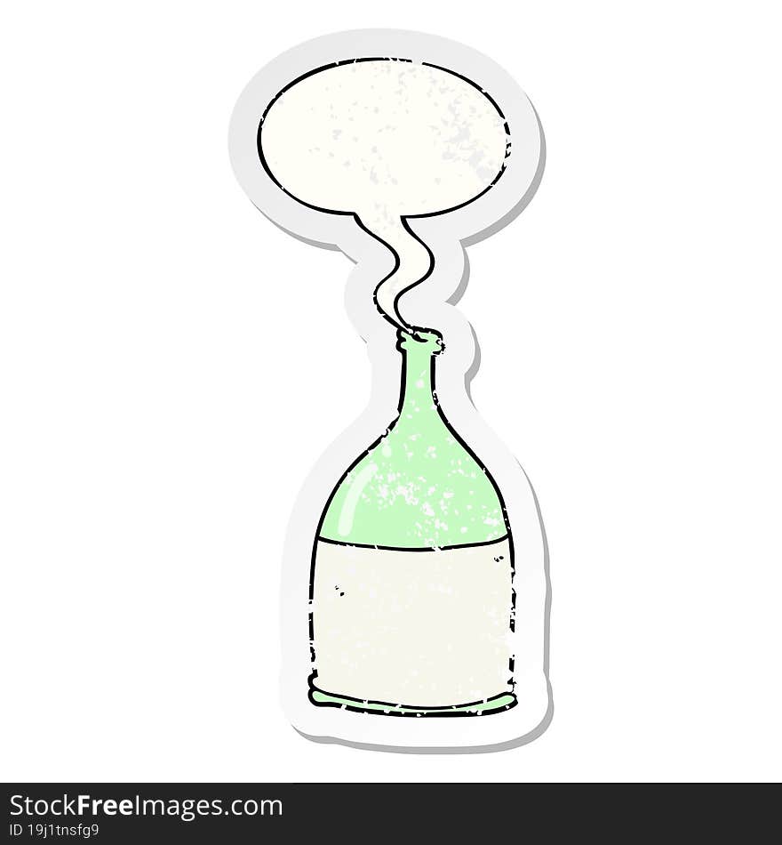 cartoon bottle and speech bubble distressed sticker