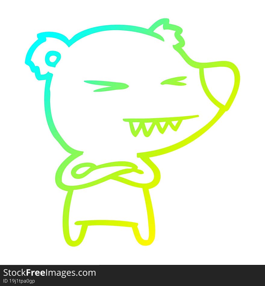 cold gradient line drawing angry polar bear cartoon with folded arms