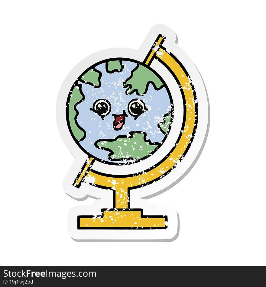 distressed sticker of a cute cartoon globe of the world