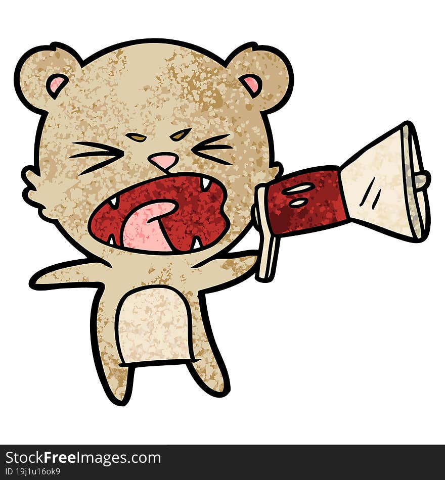 angry cartoon bear shouting into megaphone. angry cartoon bear shouting into megaphone