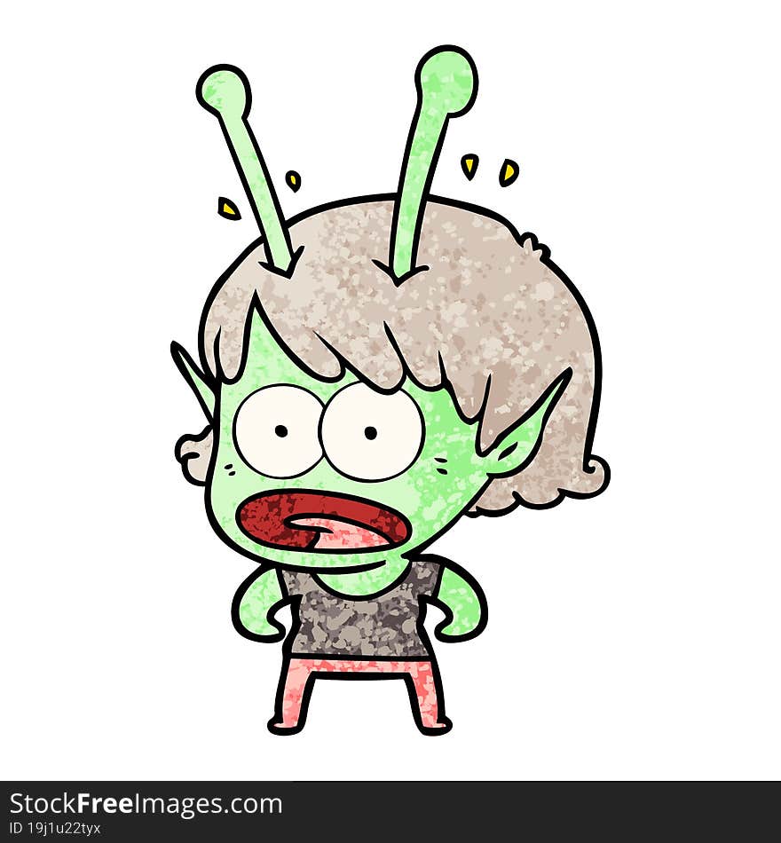 cartoon shocked alien girl. cartoon shocked alien girl