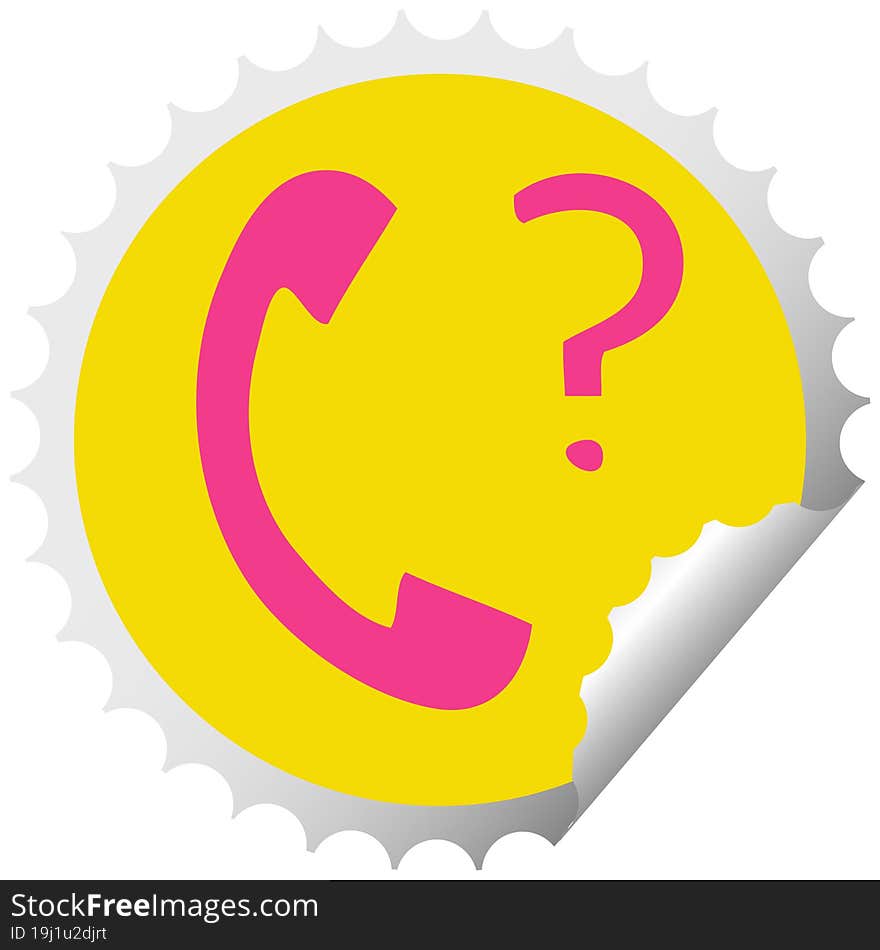 circular peeling sticker cartoon telephone receiver with question mark