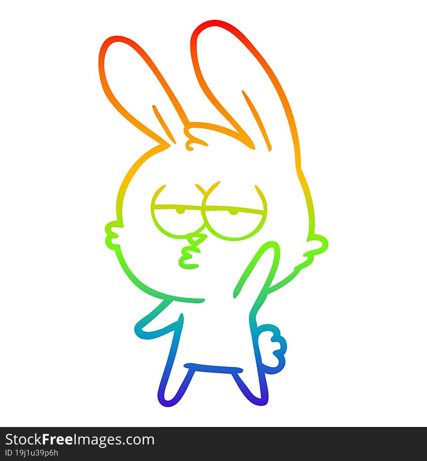 rainbow gradient line drawing of a cute cartoon rabbit