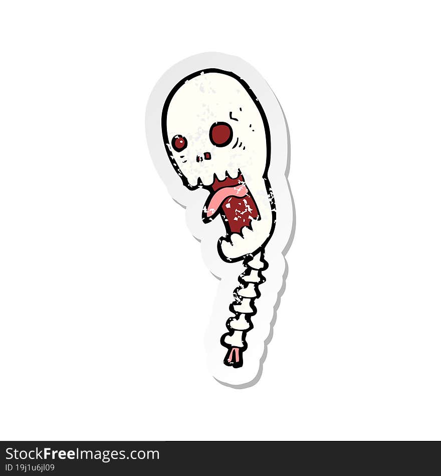 retro distressed sticker of a funny cartoon skull