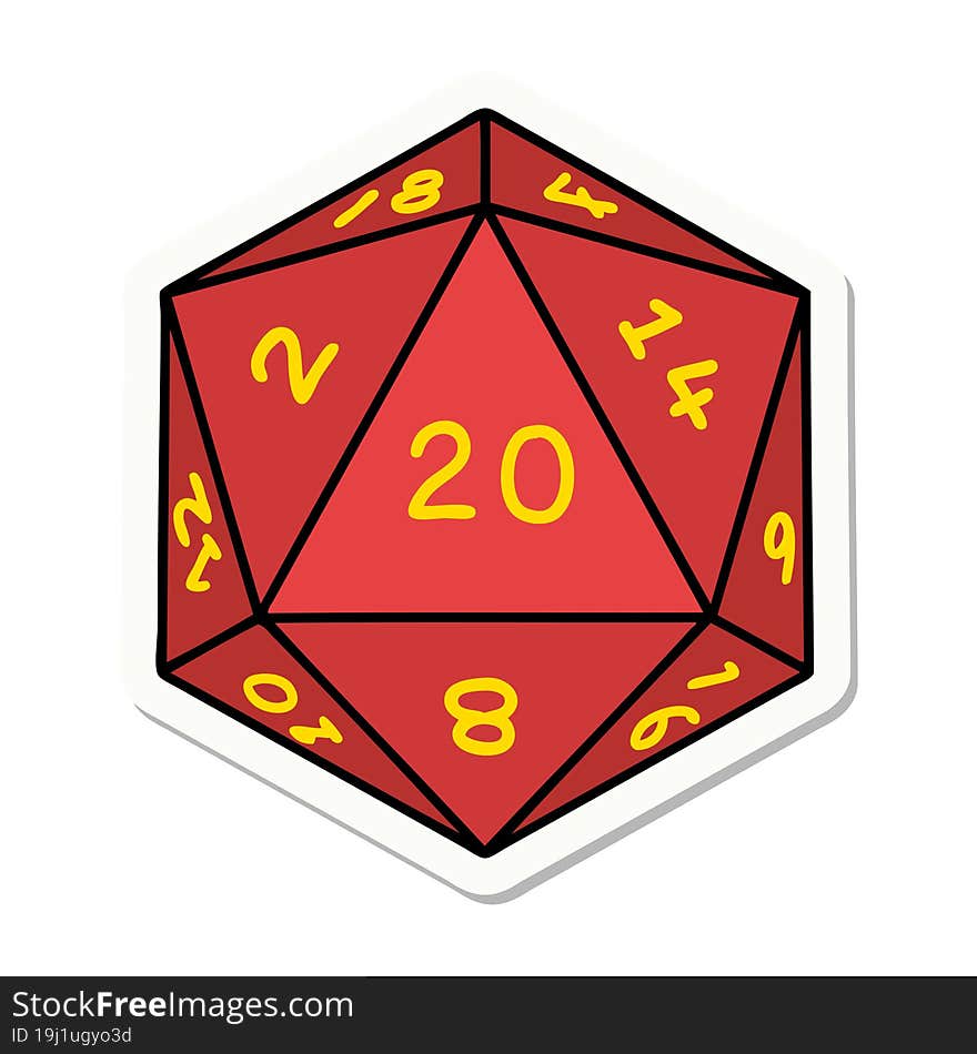 sticker of a natural 20 D20 dice roll. sticker of a natural 20 D20 dice roll