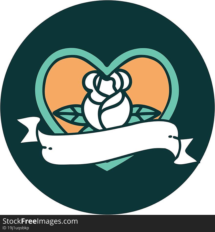 iconic tattoo style image of a heart rose and banner. iconic tattoo style image of a heart rose and banner