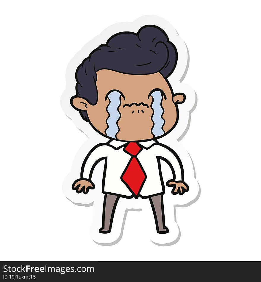 sticker of a cartoon man crying