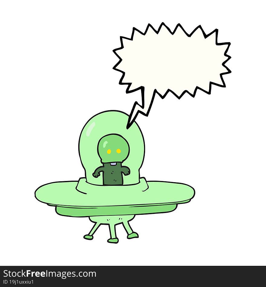 speech bubble cartoon alien in flying saucer