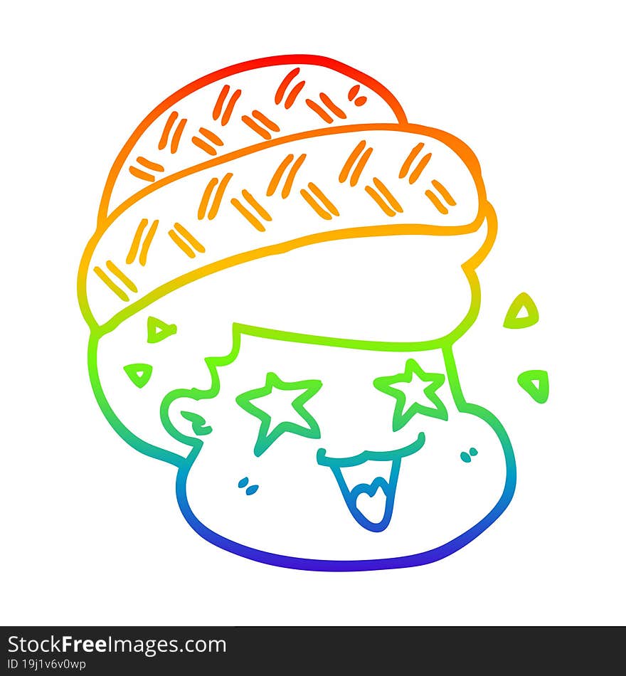 rainbow gradient line drawing cartoon boy wearing hat