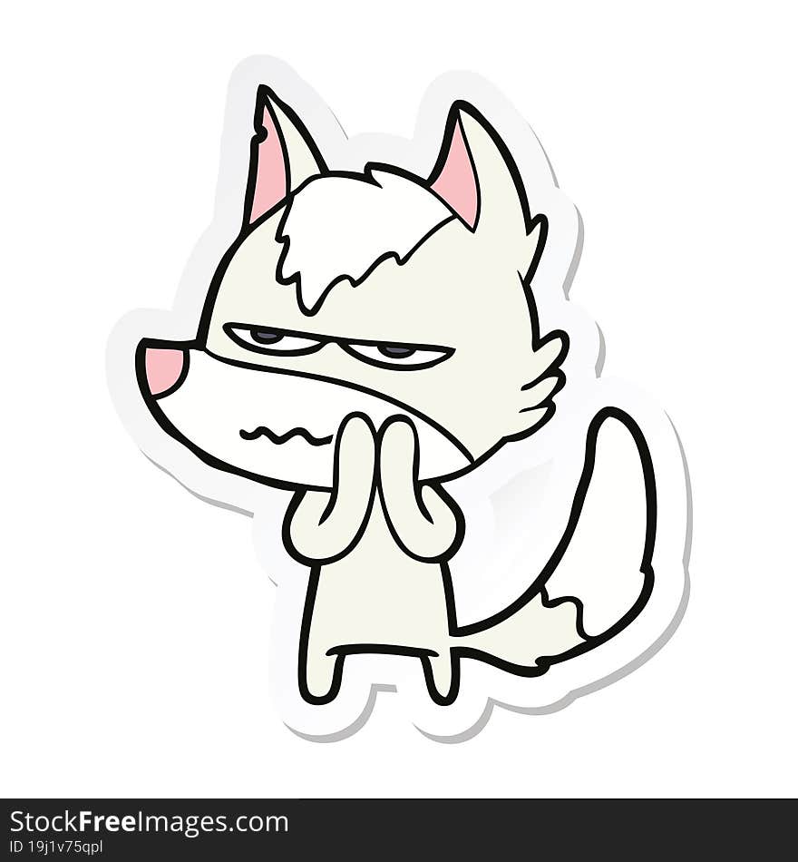 sticker of a cartoon annoyed wolf