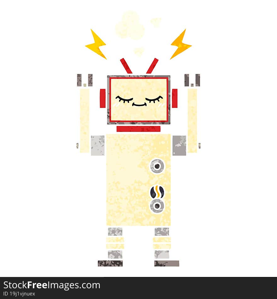 retro illustration style cartoon dancing robot