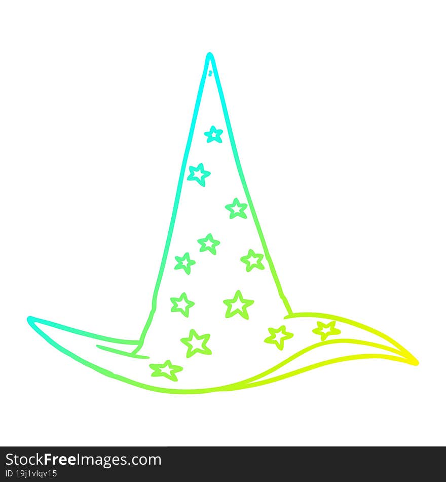 cold gradient line drawing of a cartoon wizard hat