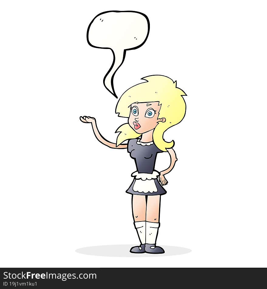 Cartoon Pretty Waitress With Speech Bubble