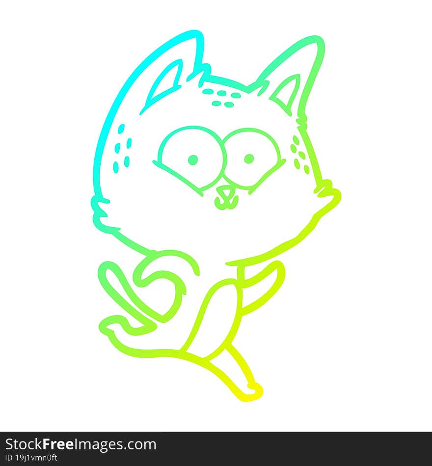 cold gradient line drawing cartoon cat running