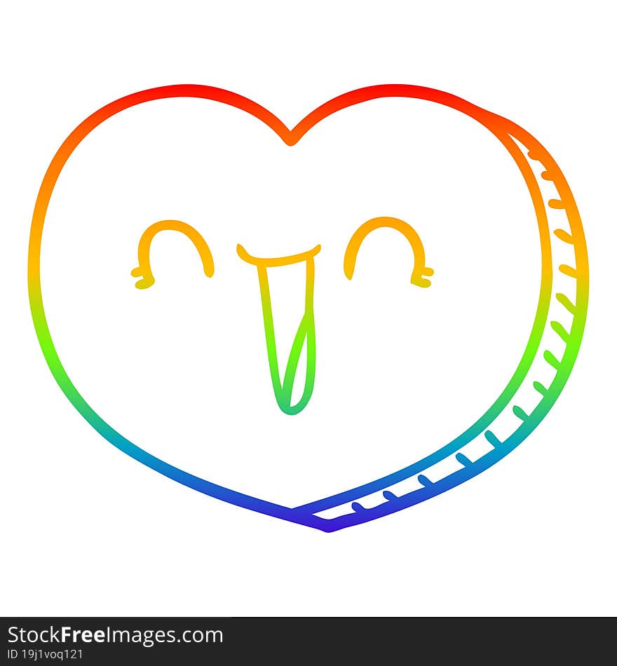 rainbow gradient line drawing of a cartoon love heart