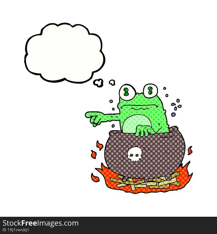 Thought Bubble Cartoon Halloween Toad In Cauldron