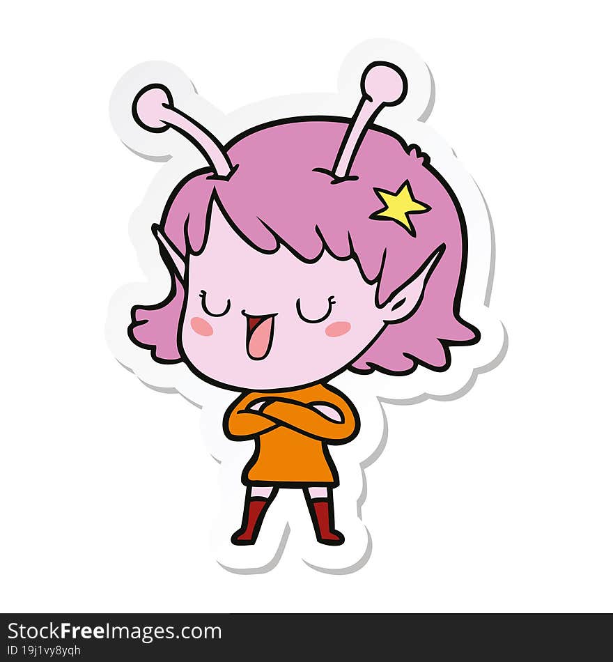 sticker of a happy alien girl cartoon