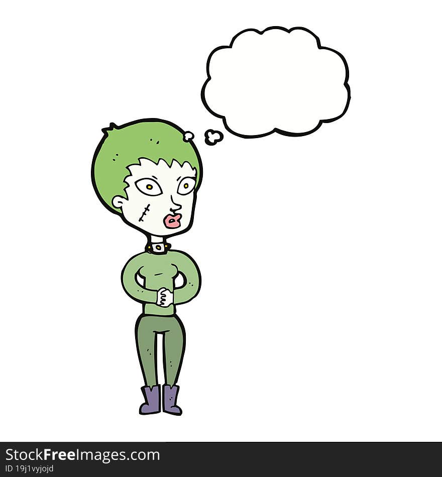 cartoon zombie girl with thought bubble