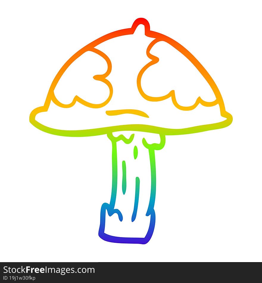 rainbow gradient line drawing of a cartoon poisonous toadstool