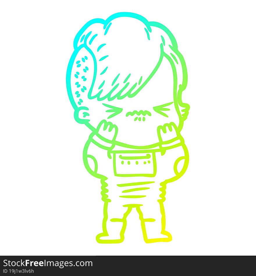 cold gradient line drawing cartoon annoyed hipster girl wearing space suit