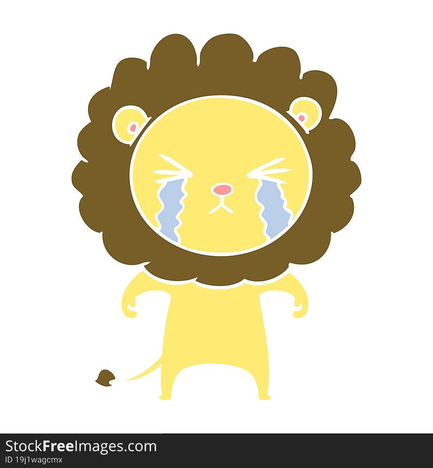 flat color style cartoon crying lion