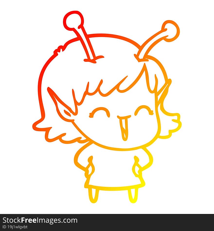 warm gradient line drawing cartoon happy alien girl