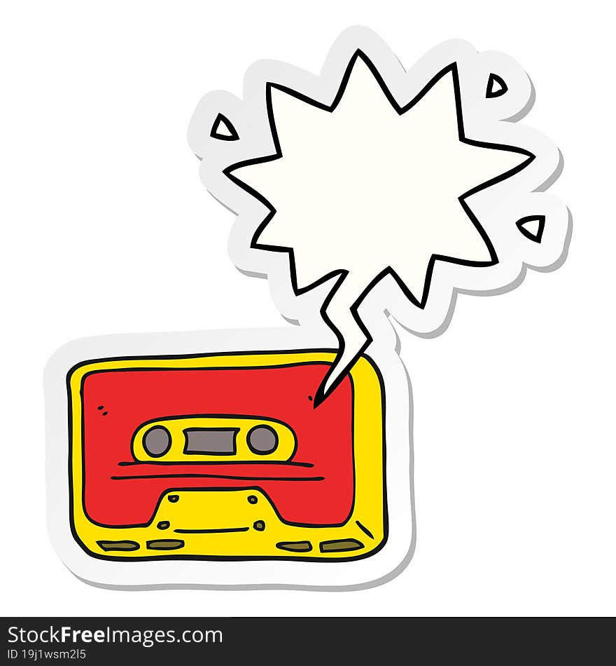 cartoon old tape cassette with speech bubble sticker