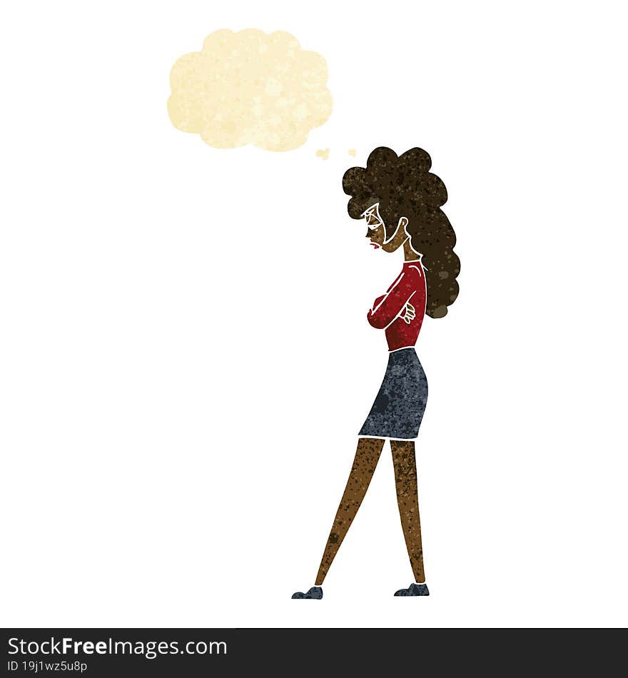 cartoon annoyed woman with thought bubble