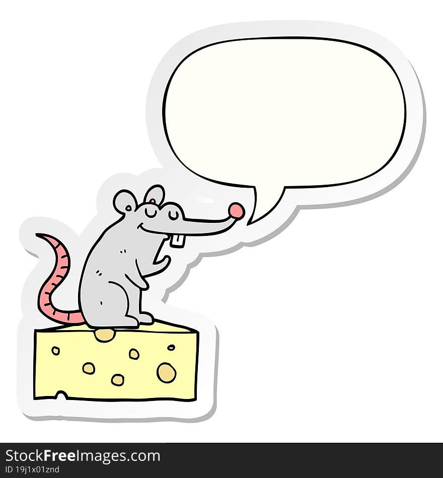 cartoon mouse sitting on cheese with speech bubble sticker