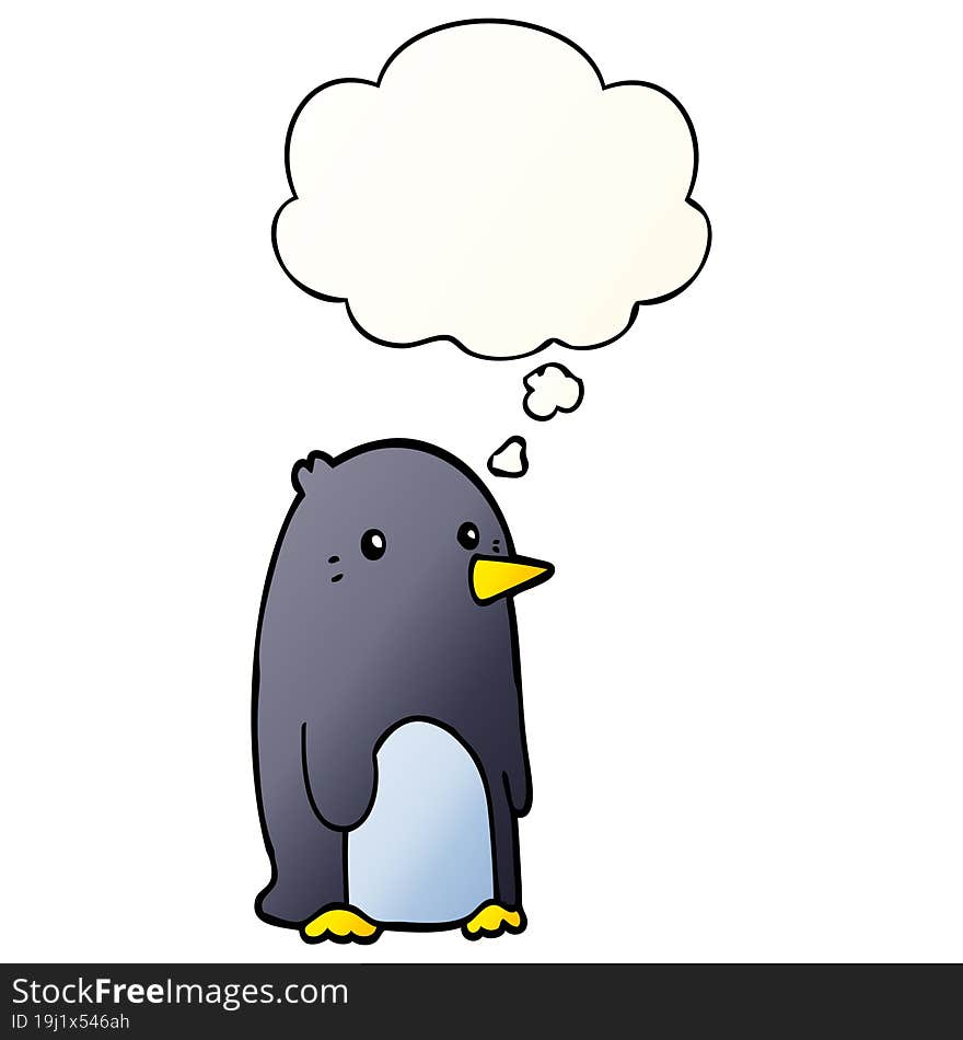 Cartoon Penguin And Thought Bubble In Smooth Gradient Style